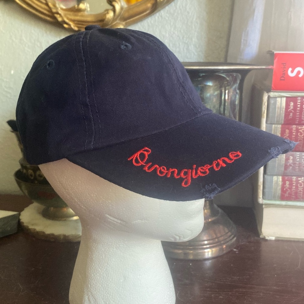 Buongiorno Good Morning Eataly Adjustable Strapback Hat Cap Blue Red Distressed